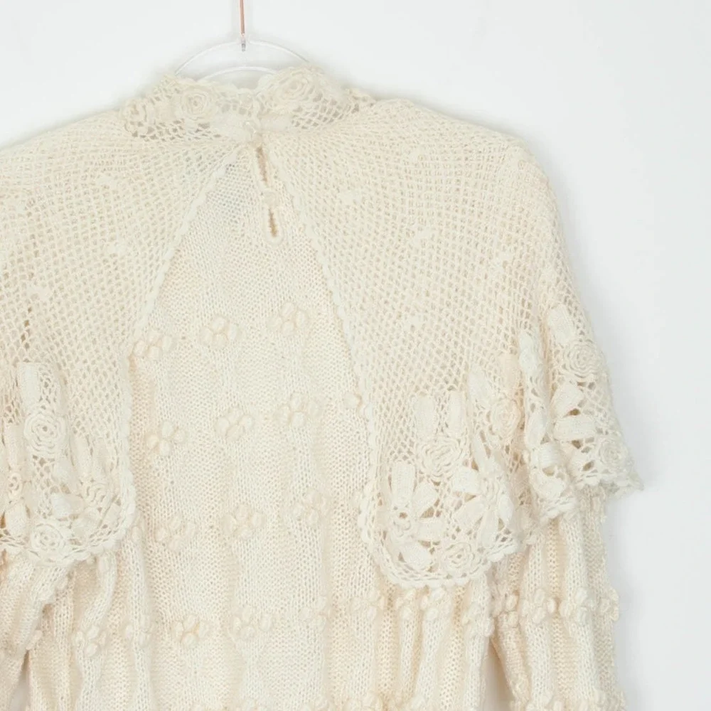 Catharine Lover‎ Womens Hand Knitted Victorian Style Wool Sweater Size L Ivory